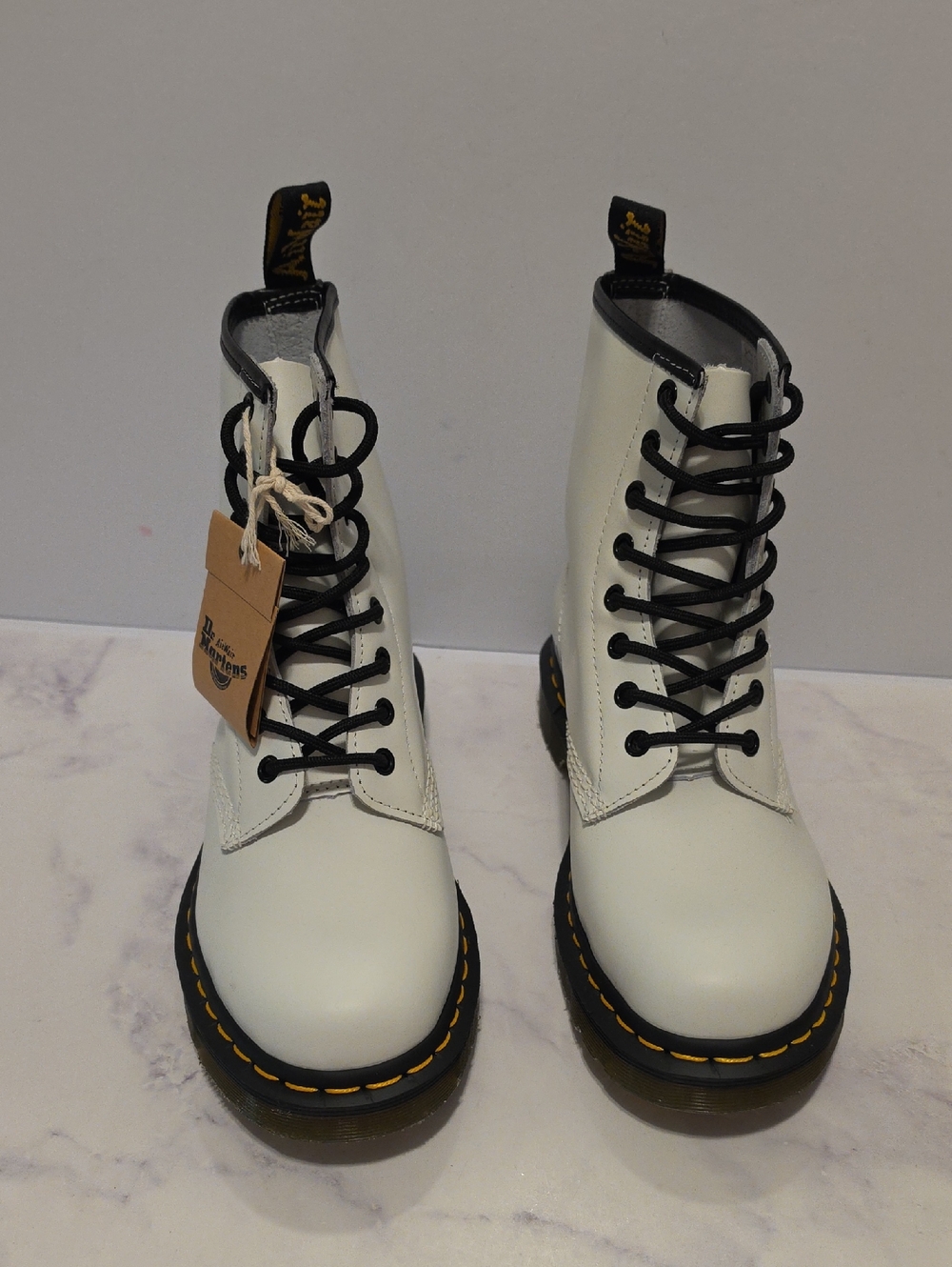 Dr. Martens White Leather Lace-Up Boots